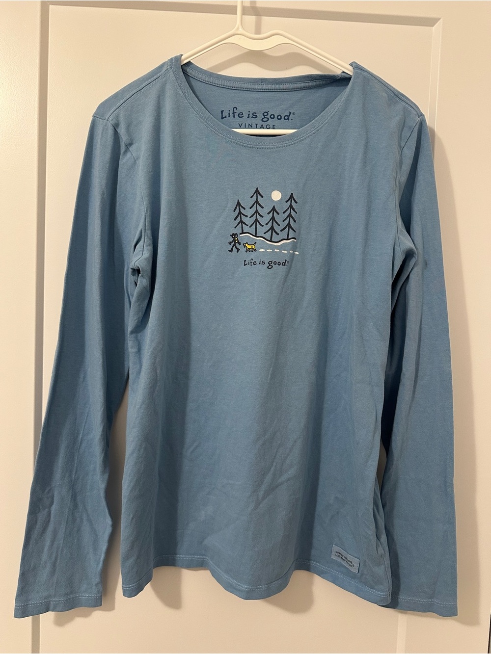 Life Is Good Vintage Blue Long Sleeve T-shirt Hiking Design Size Medium Women’s